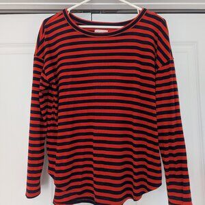 Lou & Grey Women's Sz S Red & Navy Striped Crewneck Longsleeve Tee